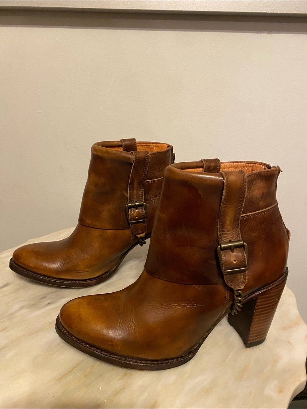 Sendra Short Brown Distress Heel Boots Size 37